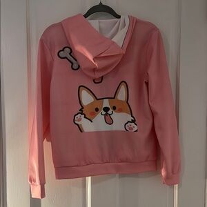 Pink Hoodie with Corgi Design